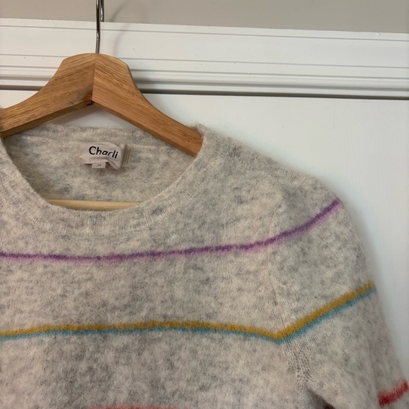 Anthropologie Charli Alpaca Wool Angie Grey Striped Sweater Cozy Boho Soft XS - Picture 3 of 9